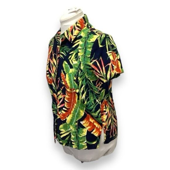 Panama Jack Women’s Button Front Linen Blend Hawaiian Shirt, Black, size S - Picture 3 of 7
